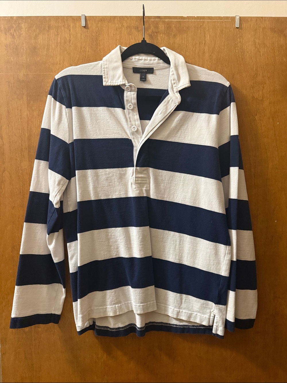 J. Crew Striped Navy and White Rugby Polo